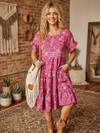 Magenta Printed Recycled Sari Resort Cocktail Dress – Boho Chic Women’s Dress M