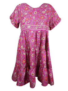  Resort Cocktail Dress, vibrant magenta Printed Gorgeous Recycle Sari Dresses M