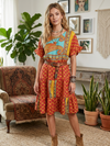 Tangerine Red Floral Tiered Sundress – Women’s Beach Summer Short Dress M