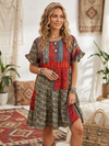 Terracotta Red Boho Summer Dress – Loose Recycled Silk Beach Shift Dress M