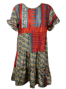  Terracotta Red Loose Beach Recycle Silk Dress, Boho Summer Dress, Shift Dresses M