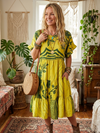 Lime Green Recycled Silk Beach Dress – Soft Tiered Summer Shift Dress  M