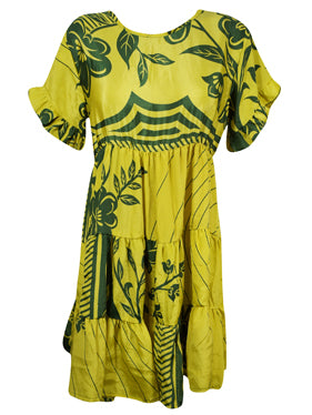 Lime Green Recycled Silk Beach Dress Soft Tiered Summer Shift Dress M Lime Green Recycled Silk Beach Dress Soft Tiered Summer Shift Dress M