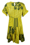 Summer Short Beach Dress, Lime Green Soft, Casual, Tiered Recycle Silk Shift Dresses M