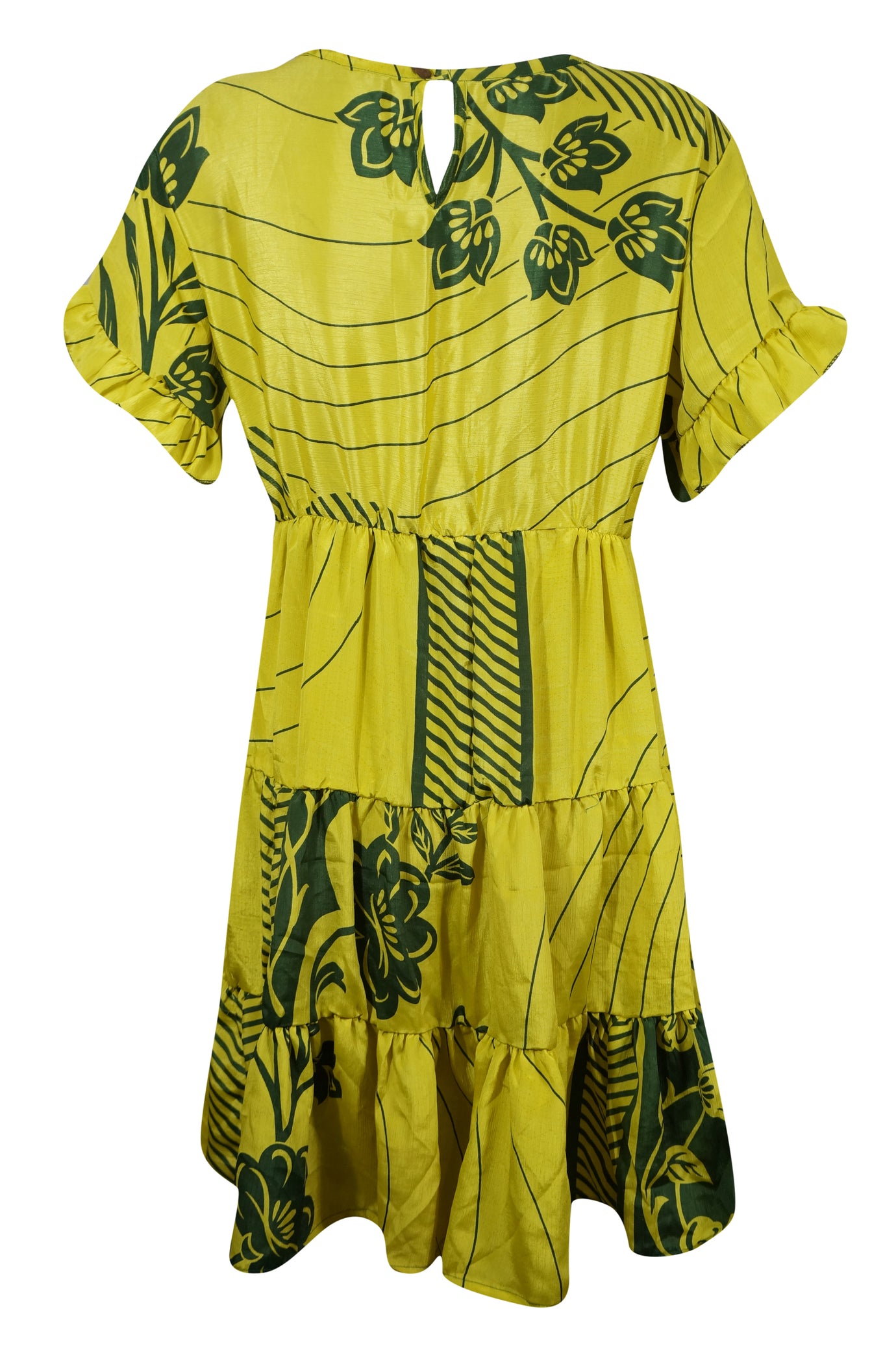 recycled silk dress Lime Green Recycled Silk Beach Dress – Soft Tiered Summer Shift Dress M