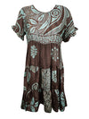 Copper Berry Floral Dress, Beach Boho Dress, Recycle Silk Summer Short Dresses M
