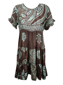  Copper Berry Floral Dress, Beach Boho Dress, Recycle Silk Summer Short Dresses M