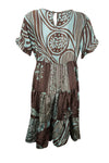 Copper Berry Floral Dress, Beach Boho Dress, Recycle Silk Summer Short Dresses M