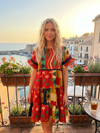 Tangerine Red Tiered Boho Dress for Women | Floral Summer Short Dress  M