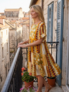 Yellow Summer Dress for Women | Tiered Beachy Flutter Sleeve Shift Dress M