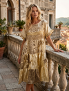 Champagne On Ice Boho Dress – Recycled Silk Summer Shift Dress for Women M