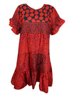 watermelon red Summer Short Beach Dress, Casual, Recycle Silk Shift Dresses M