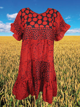 watermelon red Summer Short Beach Dress, Casual, Recycle Silk Shift Dresses M