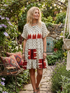 White Red Block Print Dress | Beach Boho Recycled Silk Summer Dress M