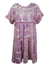 Lavender Paisley Print Short Dress, Recycle Silk Beach Summer Dresses M