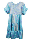 Sea Blue Summer Dress, Soft, Casual, Tiered Recycle Silk Shift Dresses M