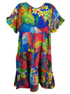 MultiColor Floral Dress, Beach Boho Dress, Recycle Silk Summer Short Dresses M