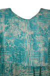 Summer Short Beach Dress, Sea Blue Floral Casual Tiered Recycle Silk Dresses M