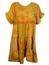 Orange Paisley Short Dress, Recycle Silk, Beach, Summer Short Dresses for women M