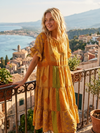 Orange Paisley Recycled Silk Short Dress for Women | Beach Summer Boho Dress  M