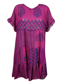  Summer Boho Dress, Fuchsia Paisley Print, Casual, Cocktail Dresses Shift Dress, M