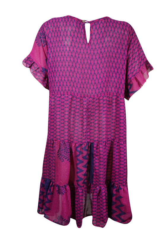 Summer Boho Dress, Fuchsia Paisley Print, Casual, Cocktail Dresses Shift Dress, M