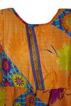 Flutter Sleeve Boho Dress, Orange, Floral, Casual, Recycle Silk Tiered Short Dresses M