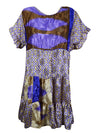 Blue Floral Dress, Recycle Silk, Beach Shift Dresses, Summer Dress for women, M