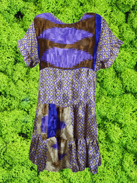 Blue Floral Dress, Recycle Silk, Beach Shift Dresses, Summer Dress for women, M
