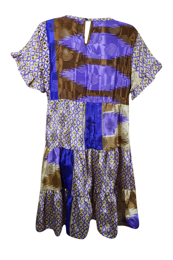 Blue Floral Dress, Recycle Silk, Beach Shift Dresses, Summer Dress for women, M