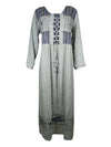 Women's Maxi dress, Gray Retro Bohemian Long Embroidered Dresses XL