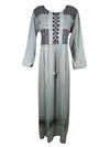 Womens Maxi Dresses, Gray Loose Shift dress, Embroidered Travel Maxi Dress, Gift XL
