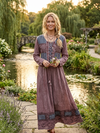 Women’s Gothic Medieval Brown Embroidered Maxi Dress | Boho Renaissance Long Dress XL