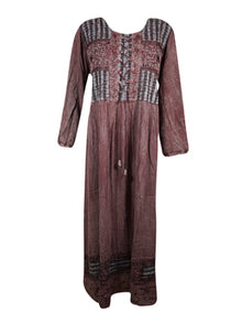  Women's Gothic Medieval Brown Embroidered Long Maxi Dress, Boho maxi dresses XL