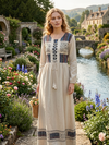 Gray Retro Bohemian Maxi Dress for Women | Embroidered Long Dress XL