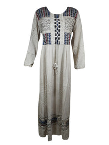  Women's Maxi dress, Gray Retro Bohemian Long Embroidered Dresses XL