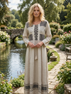 Women’s Medieval Maxi Dress Gray | Embroidered Long Travel Dress Boho Vintage Style  XL