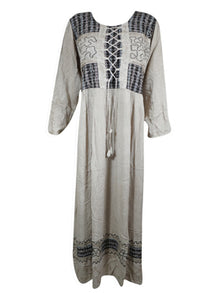  Women's Medieval Maxidress, Gray Embroidered Long Maxi Dress, Travel Dress  XL