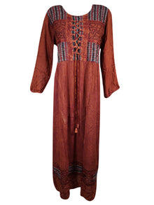 Boho Dresses, Maxi dress, Free and Easy Rustic Red Long Dress Round Neck Maxidress XL