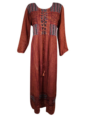 Gypsy Rustic Red Maxi Dress Round Neck Long Dress | Boho Chic Women Maxi Dress XL Gypsy Rustic Red Maxi Dress Round Neck Long Dress | Boho Chic Women Maxi Dress XL