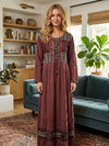 Women’s Rustic Brown Medieval Maxi Dress with Embroidery  XL
