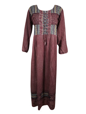 Women's Rustic Brown Medieval Maxidress, Embroidered Long Maxi Dress, Travel Dress XL