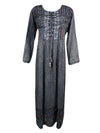 Womens Ren Faire Maxi Dresses, Gray Loose Shift dress, Embroidered Long Dress XL