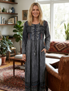 Women’s Boho Maxi Dress Gray Loose Shift Embroidered Long Dress |Bohemian Style XL