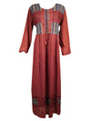 Boho Maxi dress, Free Spirit Hippie Rustic Red Long Dress Round Neck Maxidress XL