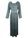 Gray Maxi Rayon Dress, Vintage Gothic Embroidered Long Dresses Gift L