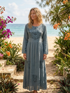 Gray Maxi Rayon Dress | Vintage Gothic Embroidered Long Dress Gift L