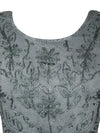 Gray Maxi Rayon Dress, Vintage Gothic Embroidered Long Dresses Gift L