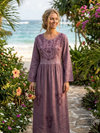Women’s Rustic Brown Embroidered Maxi Dress | Boho Long Dress L