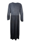 Vintage Floral Maxi Dress, Gray Crinkle Rayon Dresses, Retro Embroidered Dress L